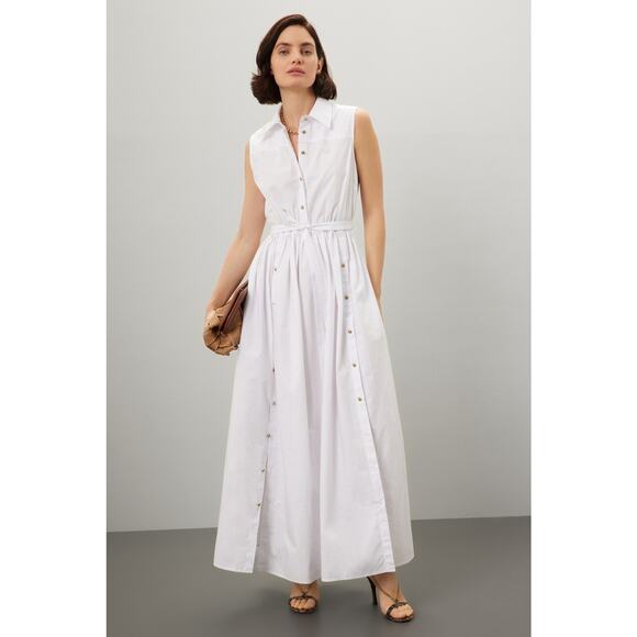 Rosetta Getty White Poplin Button Front Sleeveless Maxi Shirt Dress Size 12 - Picture 1 of 16